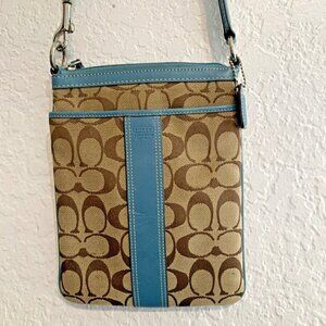 Coach Signature Canvas Leather Swingpack Crossbody Bag Blue/Teal Y2K‎